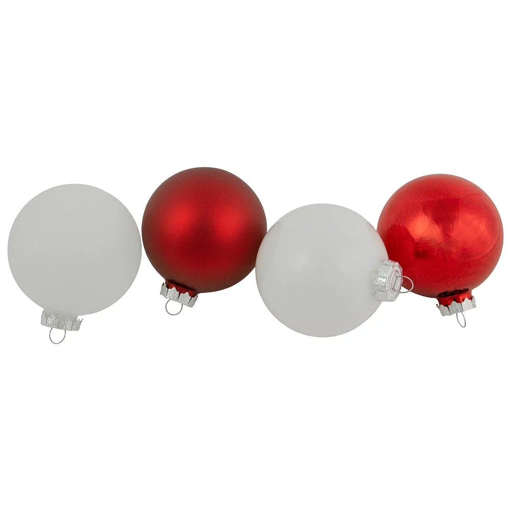 Christmas Central 96ct Red And White 3-Finish Christmas Glass Ball Ornaments 3.25" (80mm)