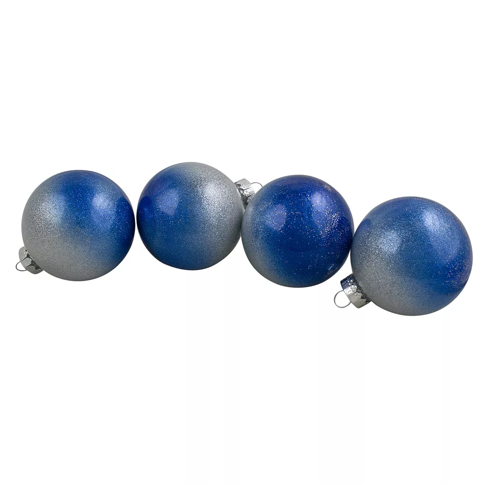 Christmas Central 4ct Blue And Silver Glittered Glass Christmas Ornament Ball Set 2.75" (70mm)
