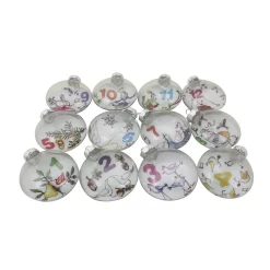 Christmas Central 12ct Clear 'The Twelve Days Of Christmas' Glass Disc Ornaments 3"