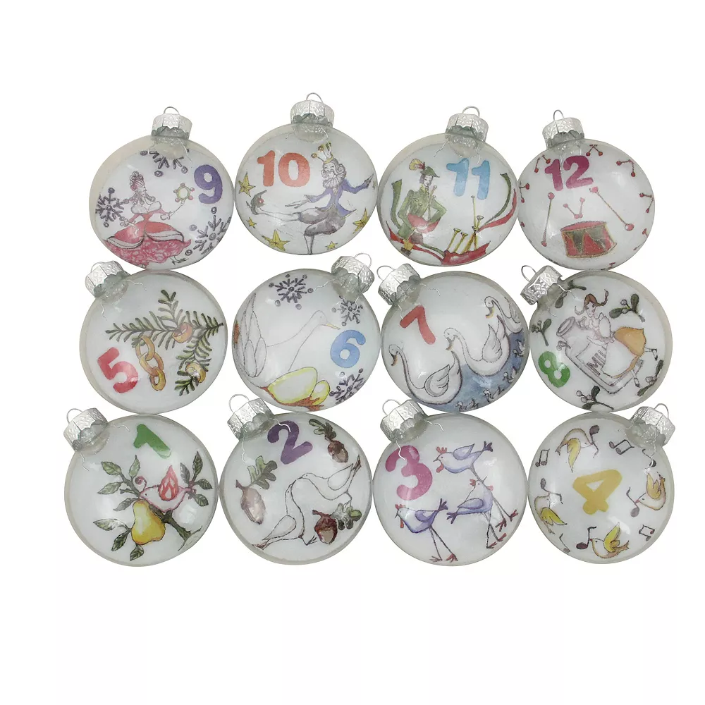 Christmas Central 12ct Clear 'The Twelve Days Of Christmas' Glass Disc Ornaments 3" - Image 2