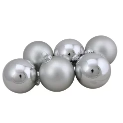 Christmas Central 6ct Silver 2-Finish Christmas Glass Ball Ornaments 3.25"