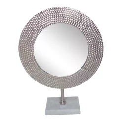 Kingston Living 18.5" Silver Glass Hammered Mirror On Stand Tabletop Decor