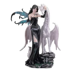 F.C Design FC Design 10"H Gothic Black Fairy Holding Glass Ball With White Dragon Statue Fantasy Decoration Figurine Home Room Decor