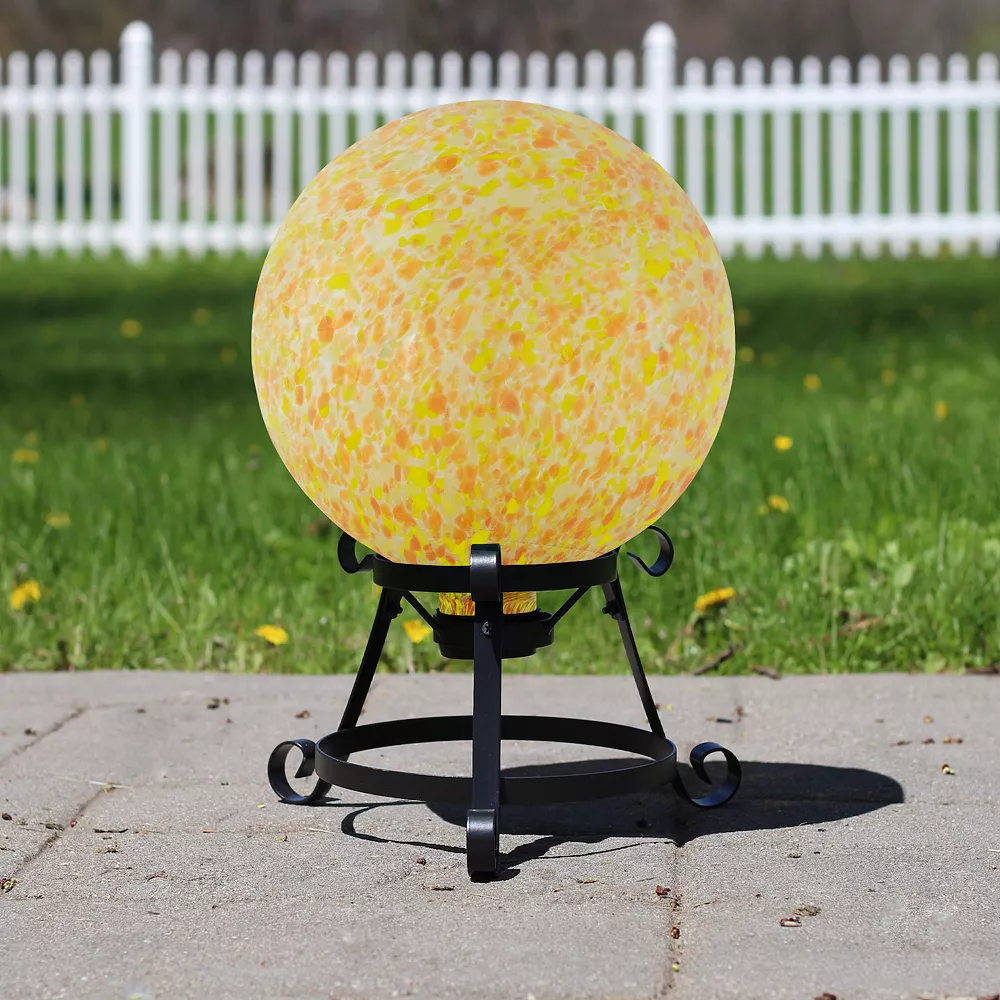 Christmas Central 10" Orange And Yellow Speckled Glass Outdoor Garden Gazing Ball - Image 2