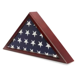 Juvale American Flag Display Case For Memorial Service And Veteran Burial, Glass Shadow Box For Military Flags (Cherry Wood Finish, 24.7 X 12.4 X 3.5 In)