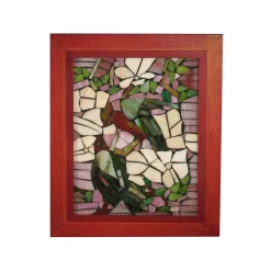 Art Glass Designs 10" Pink And Green Contemporary Parrots Glass Wall Panel
