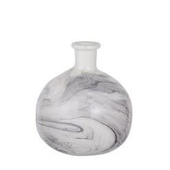 A&B Home 9" White And Black Swirl Round Glass Vase