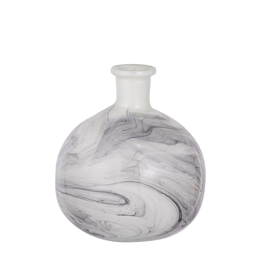 A&B Home 9" White And Black Swirl Round Glass Vase