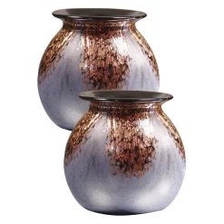 Art Glass Designs Set Of 2 Bronze And Silver Cambridge Pot Hand Blown Glass Vases 6.5"