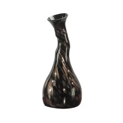 Art Glass Designs 15.75" Black And Copper Gold Contemporary Twisted Gourd Glass Vase