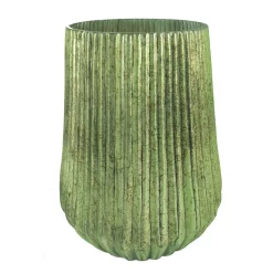 A&B Home 9" X 12" Papaya Green Metallic Finish Corrugated Glass Vase