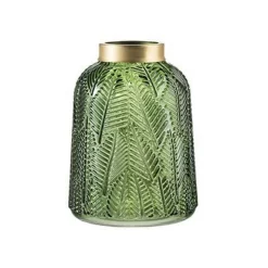 A&B Home 8" Green And Gold Fern Leaf Design Modern Glass Vase