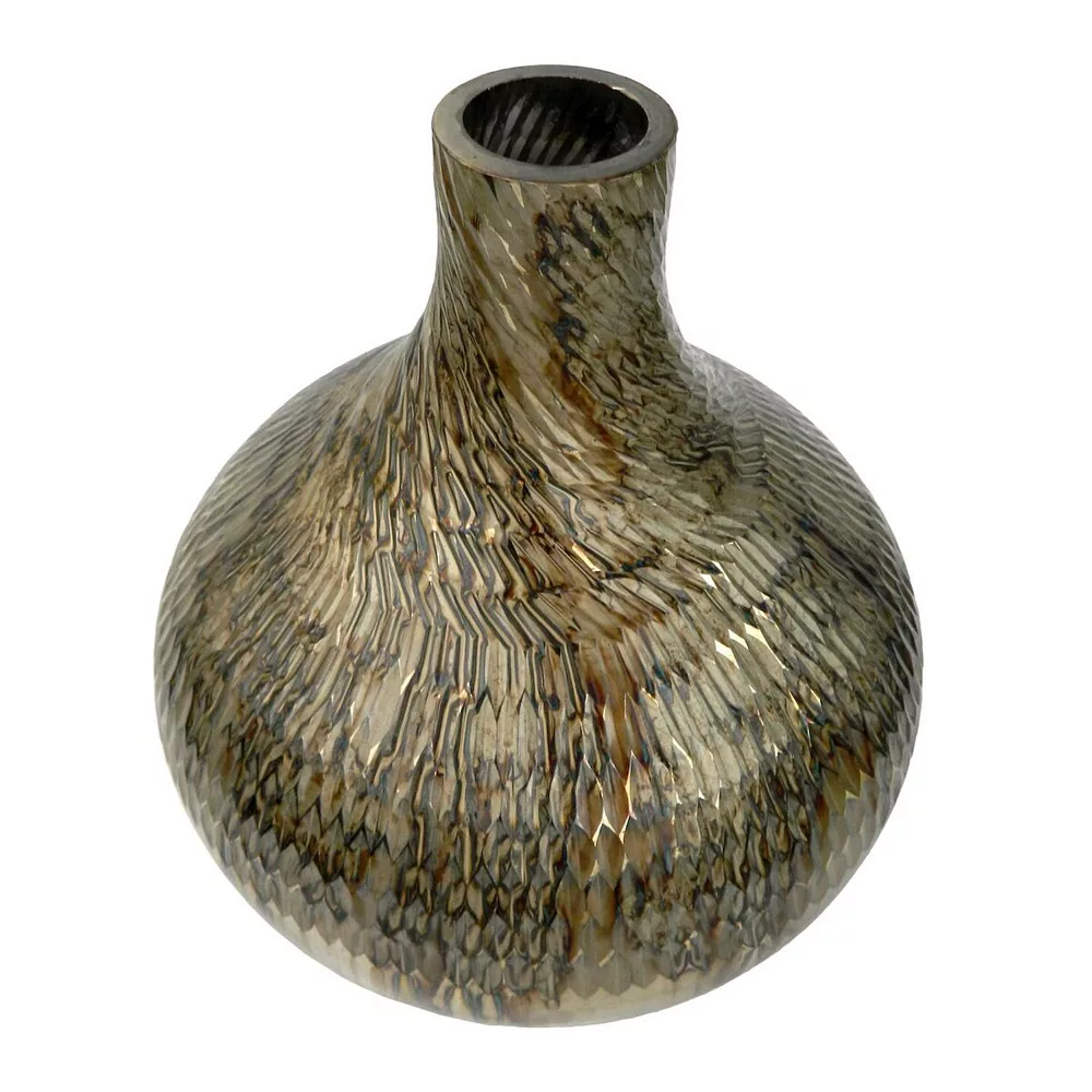 A&B Home 10" Silver And Metallic Brown Geometric Glass Vase