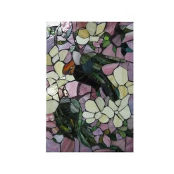 Art Glass Designs 24" Pink And Green Contemporary Parrots Glass Wall Panel