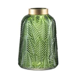 A&B Home 9.5" Green And Gold Fern Leaf Design Modern Glass Vase