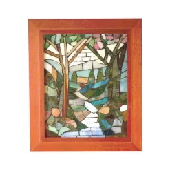 Art Glass Designs 10" Green And Pink Contemporary Waterbrook Glass Wall Panel