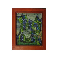 Art Glass Designs 10" Green And Blue Snowball Wisteria Glass Wall Panel