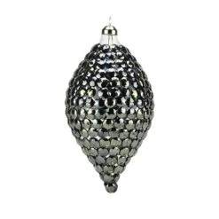 Select Artificials 6.25" Winter Light Elegant Gun Metal Gray Rivet Gem Glass Finial Christmas Ornament