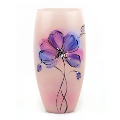 Art Glass Designs 11.75" Pink And Purple Floral Barrel Glass Vase