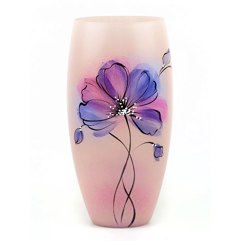 Art Glass Designs 11.75" Pink And Purple Floral Barrel Glass Vase