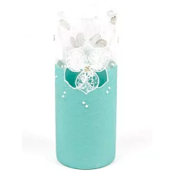 Art Glass Designs 11.75" Blue And White Floral Cylindrical Glass Vase