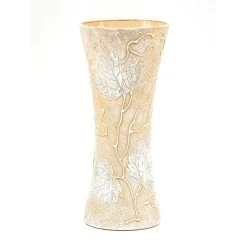Art Glass Designs 11" Beige And Cream Frosted Leaves Tabletop Glass Vase
