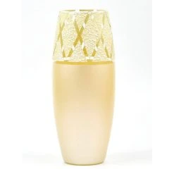 Art Glass Designs 10.25" Yellow And White Minimalist Barrel Glass Vase