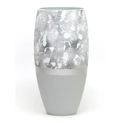 Art Glass Designs 11.75" Gray And White Brushstrokes Barrel Glass Vase