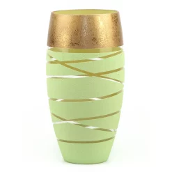 Art Glass Designs 11.75" Green And Gold Minimalist Barrel Glass Vase