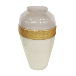 Kingston Living 21" White And Gold Glass Ginger Vase With Band