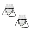Contemporary Home Living Set Of 2 Clear And Black Glass Cylinder Vase With Metal Stand 9”