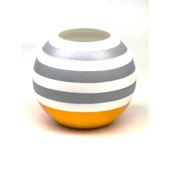 Art Glass Designs 7" Yellow And White Horizontal Striped Round Glass Vase