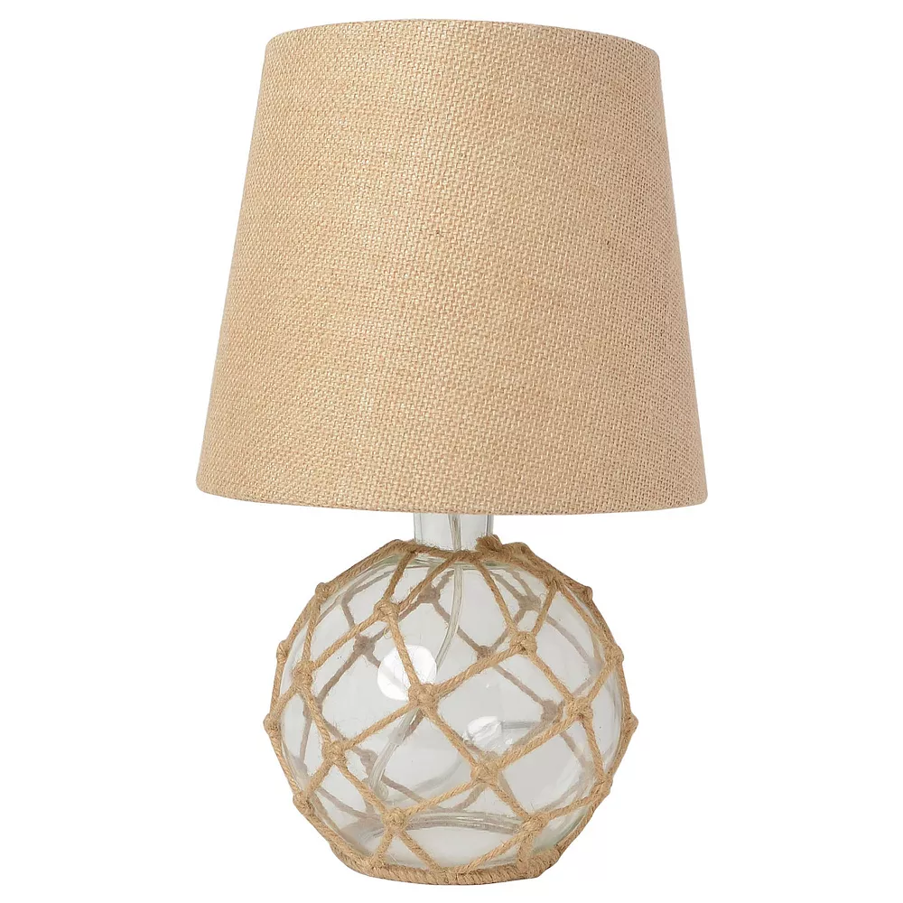 All The Rages Lalia Home Maritime 14.75" Medium Coastal Fisherman'S Shoreside Glass Rope Table Lamp With Burlap Fabric Empire Shade For Living Room, Bedroom, Entryway, Foyer, Home Decor, Office, Clear