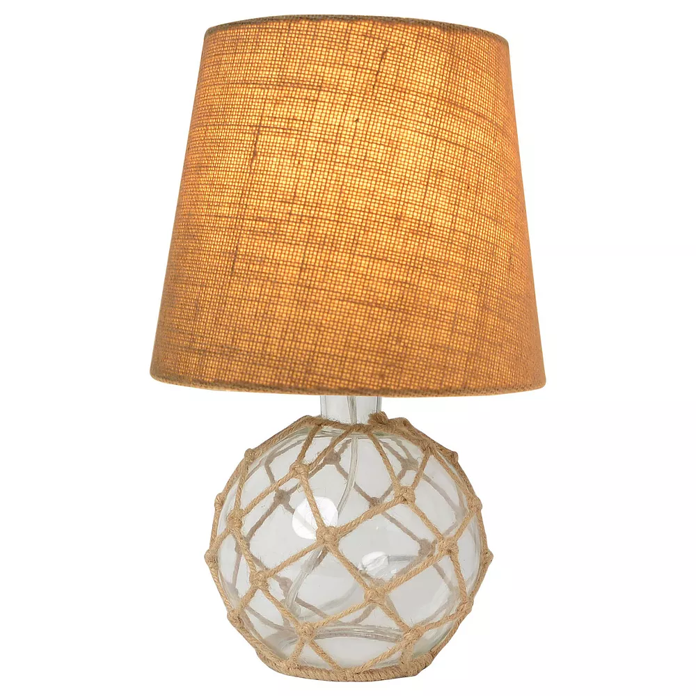 All The Rages Lalia Home Maritime 14.75" Medium Coastal Fisherman'S Shoreside Glass Rope Table Lamp With Burlap Fabric Empire Shade For Living Room, Bedroom, Entryway, Foyer, Home Decor, Office, Clear - Image 2