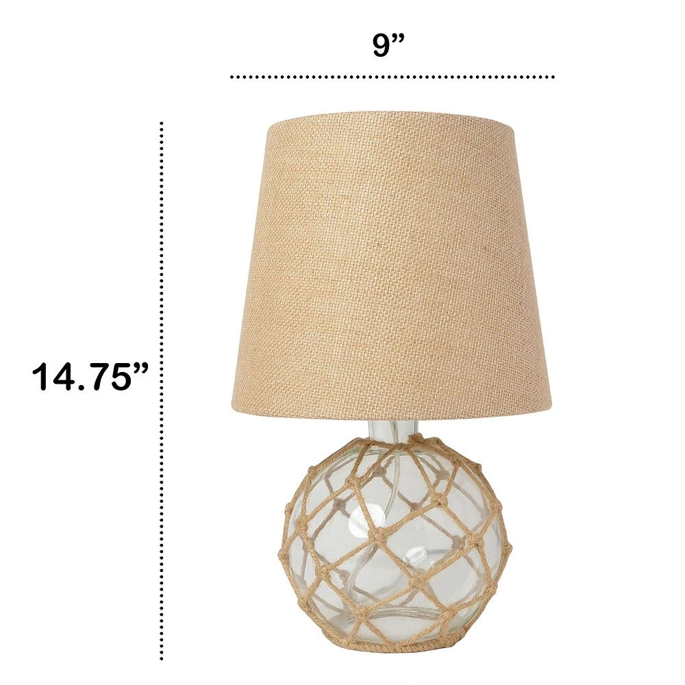 All The Rages Lalia Home Maritime 14.75" Medium Coastal Fisherman'S Shoreside Glass Rope Table Lamp With Burlap Fabric Empire Shade For Living Room, Bedroom, Entryway, Foyer, Home Decor, Office, Clear - Image 3