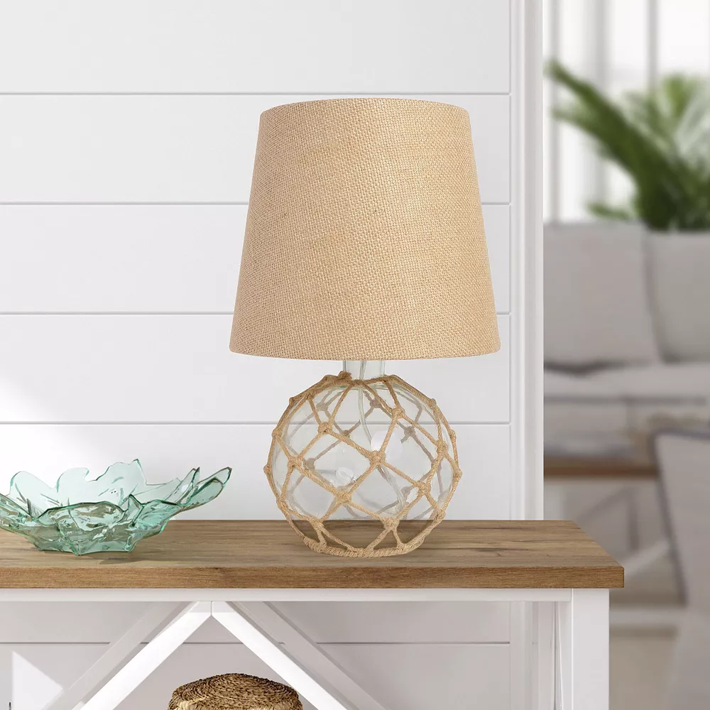 All The Rages Lalia Home Maritime 14.75" Medium Coastal Fisherman'S Shoreside Glass Rope Table Lamp With Burlap Fabric Empire Shade For Living Room, Bedroom, Entryway, Foyer, Home Decor, Office, Clear - Image 4