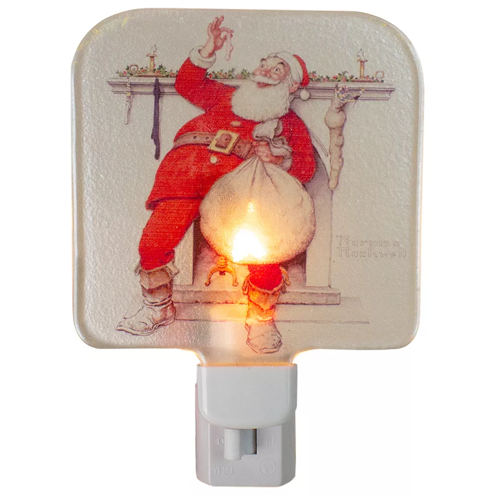Christmas Central 6" Norman Rockwell 'Filling The Stocking' Glass Christmas Night Light