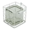 Contemporary Home Living 5.5" Clear And White Square Glass Jar In Wire Basket With Handle