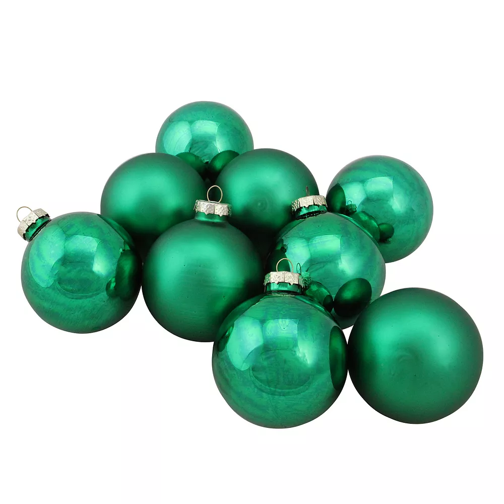 Christmas Central 9ct Green 2-Finish Glass Christmas Ball Ornaments 2.5" (60mm)
