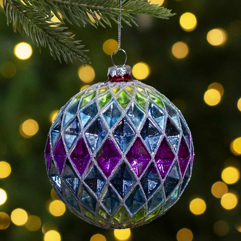 Christmas Central 3.75" Vibrantly Colored 2-Finish Harlequin Glass Christmas Ball Ornament - Image 2
