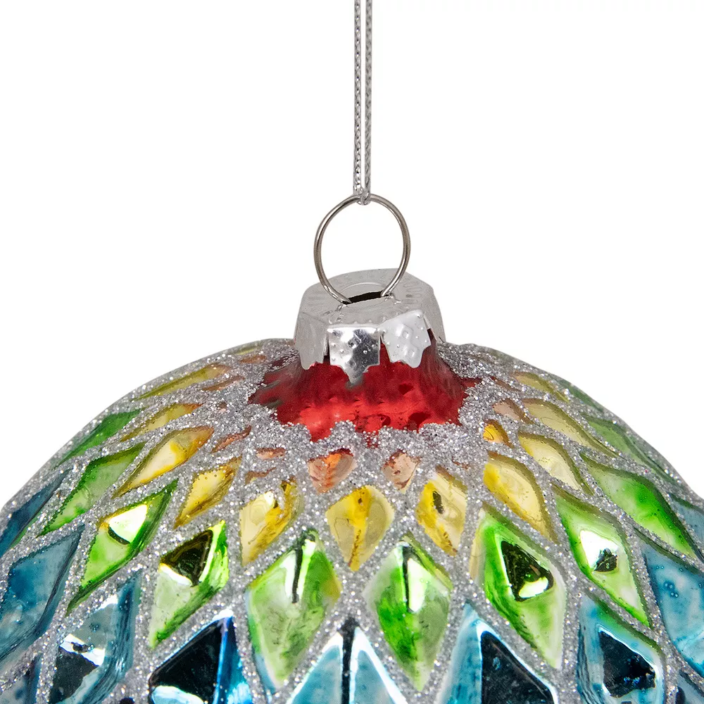 Christmas Central 3.75" Vibrantly Colored 2-Finish Harlequin Glass Christmas Ball Ornament - Image 3