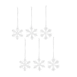 Christmas Central Set Of 6 Snowflakes Glass Christmas Ornaments 2.25"